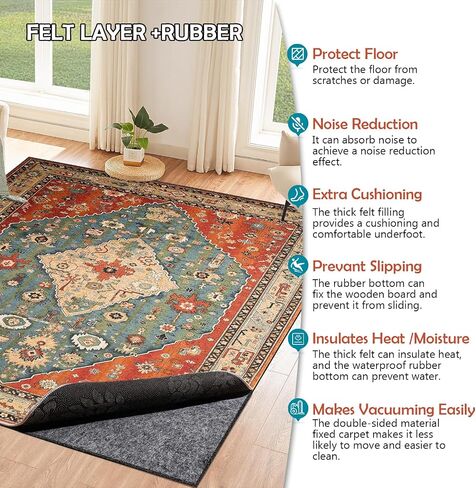 Waterproof Rug Pad, 9x12 ft Under Area Rug Carpet Pad, Non Slip Rug Pads for All Floors and Hardwood Floors Finishes, Keep Carpets in Place Soft and Prevent Rug from Wrinkling or Buckling in Saudi Arabia