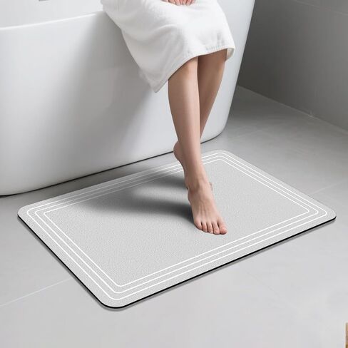 Bath Mat Non Slip, Large Size Thin Quick Dry Absorbent Washable for for Bathroom Floor, Shower, Sink - Post-Shower Use, Fits Under Door Easy to Clean, Silver White,16"x24" in Saudi Arabia