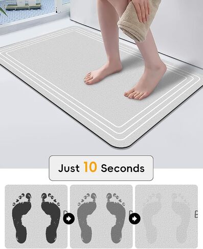 Bath Mat Non Slip, Large Size Thin Quick Dry Absorbent Washable for for Bathroom Floor, Shower, Sink - Post-Shower Use, Fits Under Door Easy to Clean, Silver White,16"x24" in Saudi Arabia