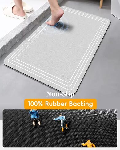 Bath Mat Non Slip, Large Size Thin Quick Dry Absorbent Washable for for Bathroom Floor, Shower, Sink - Post-Shower Use, Fits Under Door Easy to Clean, Silver White,16"x24" in Saudi Arabia