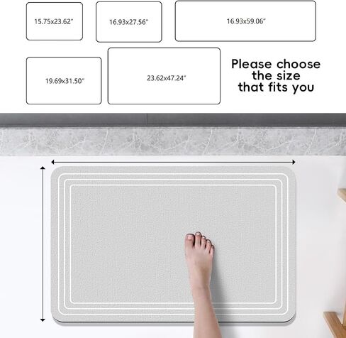 Bath Mat Non Slip, Large Size Thin Quick Dry Absorbent Washable for for Bathroom Floor, Shower, Sink - Post-Shower Use, Fits Under Door Easy to Clean, Silver White,16"x24" in Saudi Arabia