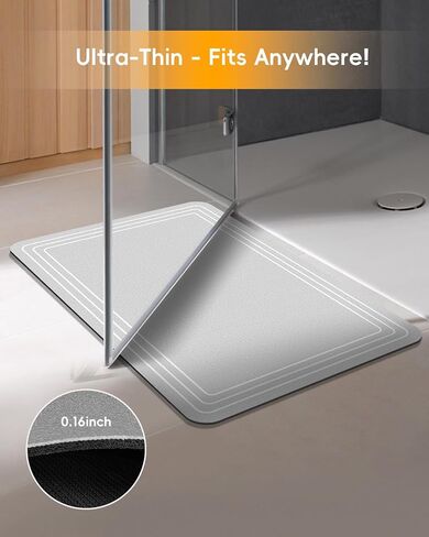 Bath Mat Non Slip, Large Size Thin Quick Dry Absorbent Washable for for Bathroom Floor, Shower, Sink - Post-Shower Use, Fits Under Door Easy to Clean, Silver White,16"x24" in Saudi Arabia