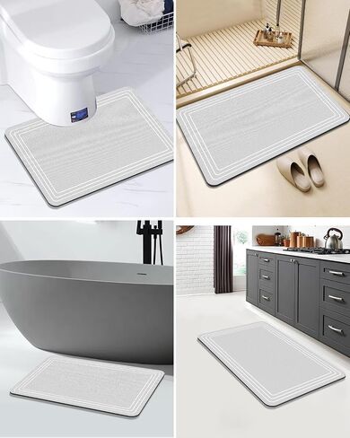 Bath Mat Non Slip, Large Size Thin Quick Dry Absorbent Washable for for Bathroom Floor, Shower, Sink - Post-Shower Use, Fits Under Door Easy to Clean, Silver White,16"x24" in Saudi Arabia