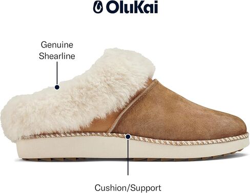 شبشب نسائي من OluKai Ku'i، مصنوع من الجلد الناعم المحبب بالكامل ووسادة قدم من مزيج الصوف، ونعال ذات قبضة مبللة للارتداء الداخلي والخارجي، سهل الارتداء لطيف ومريح in Kuwait