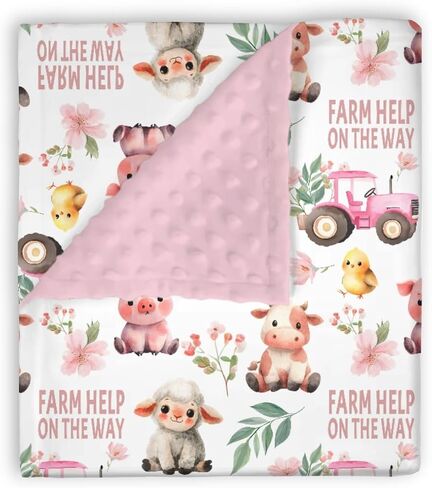 Mink Baby Girl Blanket Farm Life Barn Animal Pink, Cow Horse Sheep Chicken Chick Pig Tractor Double Layer Dotted Backing Receiving Blankets Newborn Infant Toddler Nursery Crib Bedding 30 x 40 in Kuwait