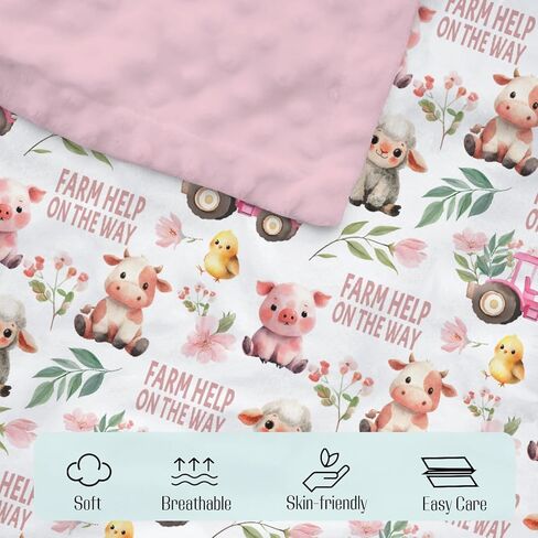 Mink Baby Girl Blanket Farm Life Barn Animal Pink, Cow Horse Sheep Chicken Chick Pig Tractor Double Layer Dotted Backing Receiving Blankets Newborn Infant Toddler Nursery Crib Bedding 30 x 40 in Kuwait