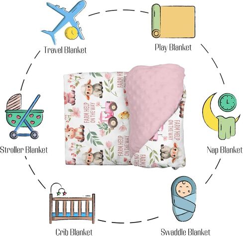 Mink Baby Girl Blanket Farm Life Barn Animal Pink, Cow Horse Sheep Chicken Chick Pig Tractor Double Layer Dotted Backing Receiving Blankets Newborn Infant Toddler Nursery Crib Bedding 30 x 40 in Kuwait