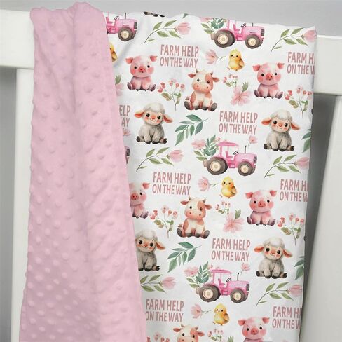 Mink Baby Girl Blanket Farm Life Barn Animal Pink, Cow Horse Sheep Chicken Chick Pig Tractor Double Layer Dotted Backing Receiving Blankets Newborn Infant Toddler Nursery Crib Bedding 30 x 40 in Kuwait