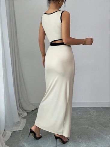 GORGLITTER المرأة كتلة اللون Bodycon فستان ماكسي بلا أكمام قطع Ruched الصيف الكنيسة عيد الفصح التخرج فستان طويل in Saudi Arabia
