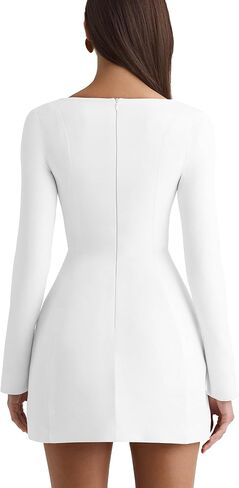 BORIFLORS Women's Square Neck Long Sleeve Mini Dresses Corset Basic A-line Party Short Dress in Saudi Arabia