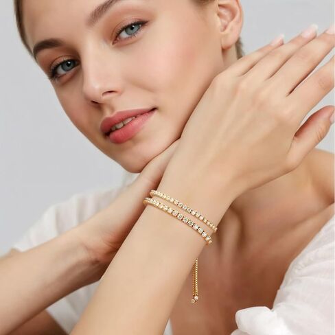 LOVE&LOVE Moissanite Tennis Bracelets for Women.D Color VVS1 Round Brilliant Cut Diamond Bracelet.18K White Gold Plated S925 Sterling Silver Adjustable Bracelet.Anniversary Jewelry Gifts for Girlfriend Wife Women Her in Saudi Arabia