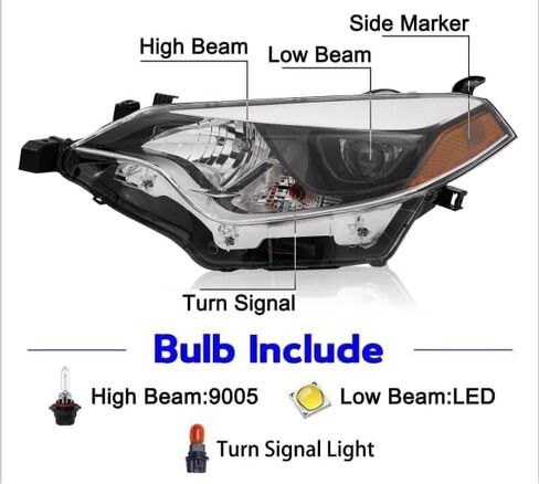 مجموعة المصابيح الأمامية PENSUN متوافقة مع 2014 2015 2016 Toyota Corolla Base/CE/C/LE Eco/LE/L/S Plus/S Special Edition Sedan 4-Door LED Head Lights (جانب الركاب والسائق) in Saudi Arabia