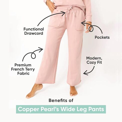 Copper Pearl Womens Wide Leg Pants: Ultra-Soft Waisted Wide Leg Pants for Women - Premium French Terry Wide Leg Sweatpants in Saudi Arabia