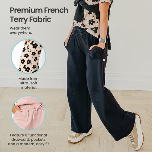 Copper Pearl Womens Wide Leg Pants: Ultra-Soft Waisted Wide Leg Pants for Women - Premium French Terry Wide Leg Sweatpants in Saudi Arabia