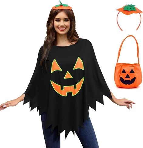 Maisolly Women Halloween Pumpkin Poncho Adult Costume with Hair Band in Saudi Arabia