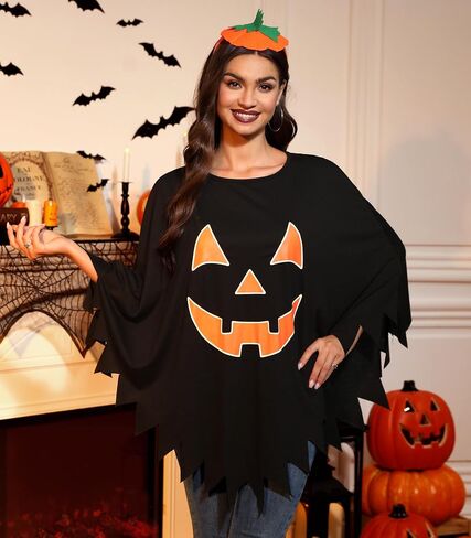 Maisolly Women Halloween Pumpkin Poncho Adult Costume with Hair Band in Saudi Arabia