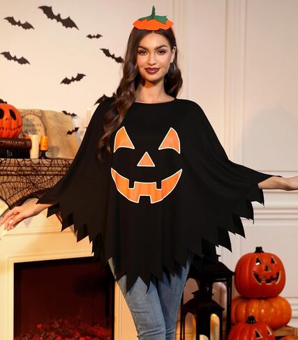 Maisolly Women Halloween Pumpkin Poncho Adult Costume with Hair Band in Saudi Arabia