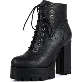 المرأة عالية مكتنزة منصة كعب جولة اصبع القدم الجانب سستة الكاحل أحذية قصيرة الحذاء الحذاء in Kuwait