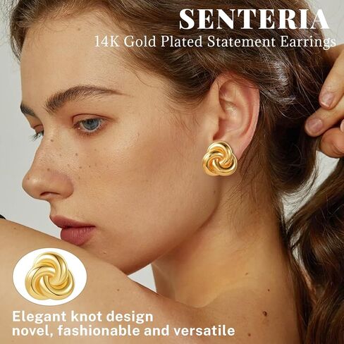 Senteria أقراط ذهبية مكتنزة للنساء العصرية 14K مطلية بالذهب بيان أقراط هيبوالرجينيك كبيرة سميكة عقدة القرط ترصيع المرأة مجوهرات هدية in Kuwait