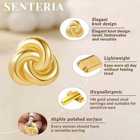Senteria أقراط ذهبية مكتنزة للنساء العصرية 14K مطلية بالذهب بيان أقراط هيبوالرجينيك كبيرة سميكة عقدة القرط ترصيع المرأة مجوهرات هدية in Kuwait