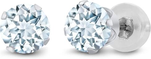 أقراط Gem Stone King من الذهب الأبيض عيار 14 قيراط وأزرق سماوي وأكوامارين للنساء والرجال (0.44 قيراط، حجر بخت كريم من الأحجار الكريمة، دائري 4 مم) in Saudi Arabia
