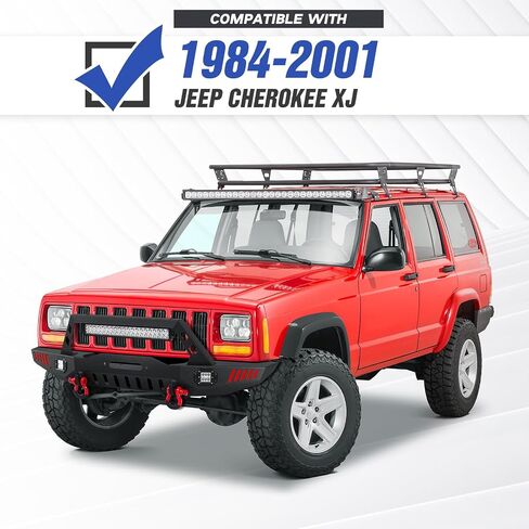 مصدات SUORTO الأمامية والخلفية للطرق الوعرة متوافقة مع مصدات جيب شيروكي XJ Rock Crawler موديل 1984-2001 تتضمن لوحة ونش ومستقبل وصلة 2 بوصة وديكور قابل للطلاء وحلقات على شكل حرف D (2/4 أبواب، أسود) in Saudi Arabia