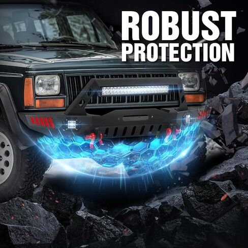 مصدات SUORTO الأمامية والخلفية للطرق الوعرة متوافقة مع مصدات جيب شيروكي XJ Rock Crawler موديل 1984-2001 تتضمن لوحة ونش ومستقبل وصلة 2 بوصة وديكور قابل للطلاء وحلقات على شكل حرف D (2/4 أبواب، أسود) in Saudi Arabia