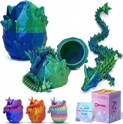 12" 3D Printed Dragon Egg Set with Gift Box & Card, Easter Eggs Mythical Dragon Eggs with Dragon Inside, Mystery Dragon, 3D Dragon Fidget for Birthday Gift, New Year Gift, Party Favours(Bluegreen) in Kuwait