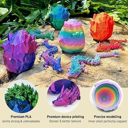 12" 3D Printed Dragon Egg Set with Gift Box & Card, Easter Eggs Mythical Dragon Eggs with Dragon Inside, Mystery Dragon, 3D Dragon Fidget for Birthday Gift, New Year Gift, Party Favours(Bluegreen) in Kuwait