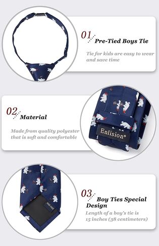 Enlision Boys Christmas Ties Holiday Xmas Kids Tie and Pocket Square Set Pre-tied Adjustable Neckties for Boys Festival Party in Kuwait