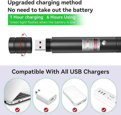 [Professional] Rechargeable Green Beam Light Flashlight Long Distance Range for TV/LED/LCD Screens Tactical Flashlights Presentation Office/Outdoors/Astronomic/Construction [001] in Saudi Arabia