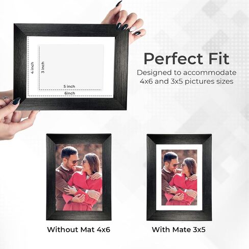 4x6 Picture Frame With Real Glass - Collage Picture Frames for Wall or Tabletop, Black Picture Frames with Mat, Vertical & Horizontal Display, Small 3x5 & 4x6 Photo Frame Collage. in Saudi Arabia
