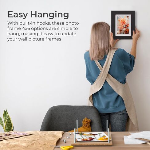 4x6 Picture Frame With Real Glass - Collage Picture Frames for Wall or Tabletop, Black Picture Frames with Mat, Vertical & Horizontal Display, Small 3x5 & 4x6 Photo Frame Collage. in Saudi Arabia