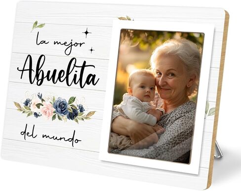 Abuela Gift, Best Abuelita Photo Frame, Grandmother Wooden Picture Frames, Grandma Mother's Day Gifts For Abuela Birthday Christmas (White-Abuelita, 4 x 6 Photo) in Saudi Arabia