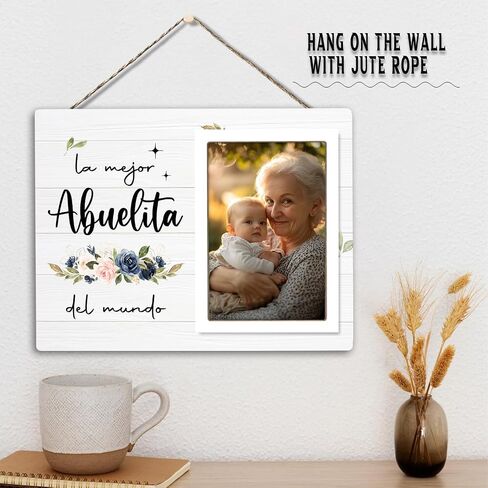 Abuela Gift, Best Abuelita Photo Frame, Grandmother Wooden Picture Frames, Grandma Mother's Day Gifts For Abuela Birthday Christmas (White-Abuelita, 4 x 6 Photo) in Saudi Arabia