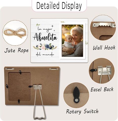 Abuela Gift, Best Abuelita Photo Frame, Grandmother Wooden Picture Frames, Grandma Mother's Day Gifts For Abuela Birthday Christmas (White-Abuelita, 4 x 6 Photo) in Saudi Arabia