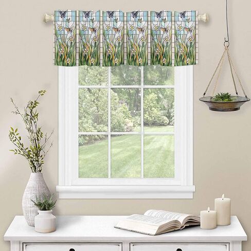 Valance Curtain Butterfly Kitchen Curtain for Window Color Leaves Flower Rod Pocket Valance Kitchen Window Treatment for Bedroom Living Room 42x12inch in Saudi Arabia