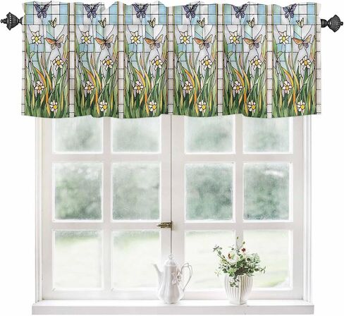 Valance Curtain Butterfly Kitchen Curtain for Window Color Leaves Flower Rod Pocket Valance Kitchen Window Treatment for Bedroom Living Room 42x12inch in Saudi Arabia