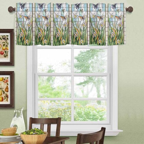 Valance Curtain Butterfly Kitchen Curtain for Window Color Leaves Flower Rod Pocket Valance Kitchen Window Treatment for Bedroom Living Room 42x12inch in Saudi Arabia
