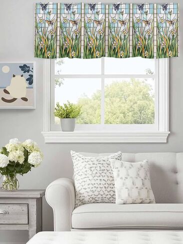 Valance Curtain Butterfly Kitchen Curtain for Window Color Leaves Flower Rod Pocket Valance Kitchen Window Treatment for Bedroom Living Room 42x12inch in Saudi Arabia