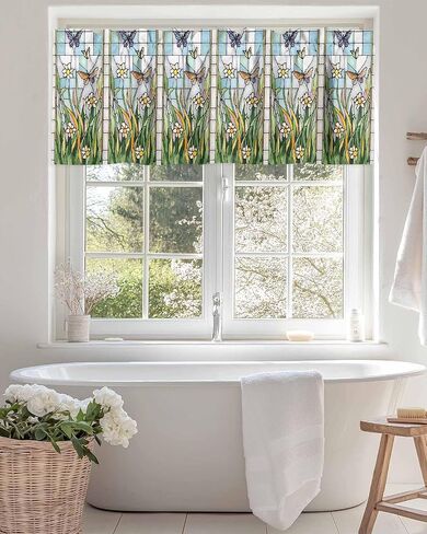 Valance Curtain Butterfly Kitchen Curtain for Window Color Leaves Flower Rod Pocket Valance Kitchen Window Treatment for Bedroom Living Room 42x12inch in Saudi Arabia