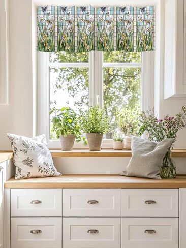 Valance Curtain Butterfly Kitchen Curtain for Window Color Leaves Flower Rod Pocket Valance Kitchen Window Treatment for Bedroom Living Room 42x12inch in Saudi Arabia