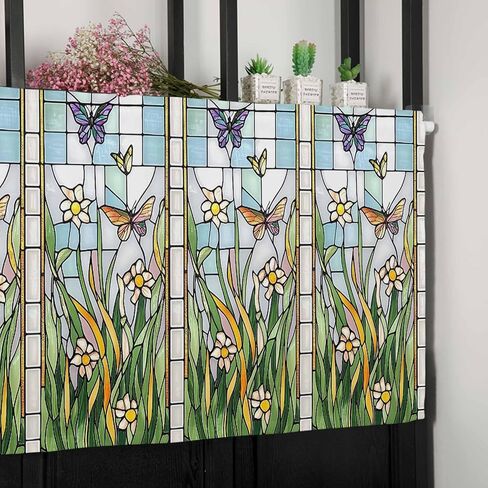 Valance Curtain Butterfly Kitchen Curtain for Window Color Leaves Flower Rod Pocket Valance Kitchen Window Treatment for Bedroom Living Room 42x12inch in Saudi Arabia