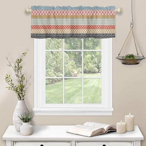 Valance Curtain Boho Ethnic Kitchen Curtain for Window Bohemian Geometric Stripes Orange Rod Pocket Valance Kitchen Window Treatment for Bedroom Living Room 54x18inch in Saudi Arabia