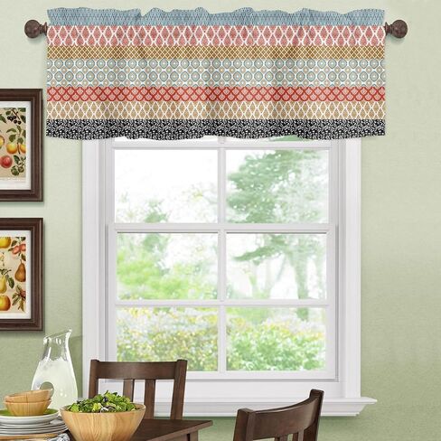 Valance Curtain Boho Ethnic Kitchen Curtain for Window Bohemian Geometric Stripes Orange Rod Pocket Valance Kitchen Window Treatment for Bedroom Living Room 54x18inch in Saudi Arabia