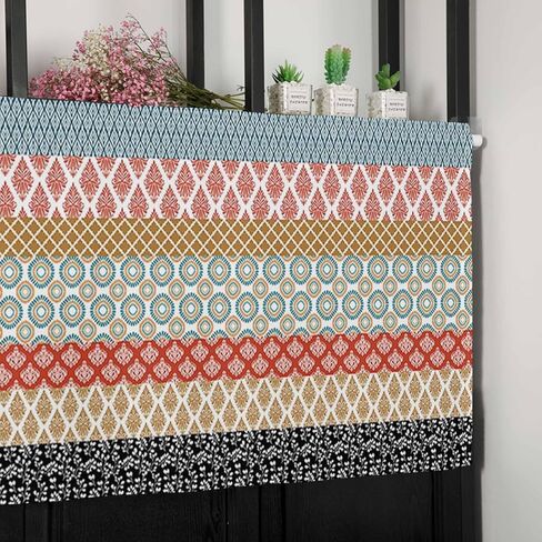 Valance Curtain Boho Ethnic Kitchen Curtain for Window Bohemian Geometric Stripes Orange Rod Pocket Valance Kitchen Window Treatment for Bedroom Living Room 54x18inch in Saudi Arabia