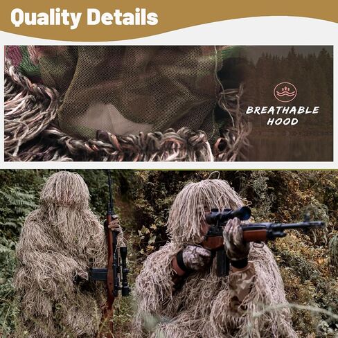 MOPHOTO 5 in 1 Ghillie Suit, 3D Camouflage Hunting Apparel Including Jacket, Pants, Hood, Carry Bag Suitable for Unisex Adults/Youth (M/L/XL/XXL) in Saudi Arabia