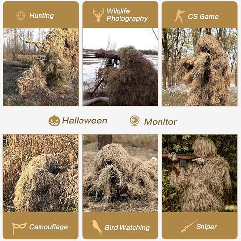 MOPHOTO 5 in 1 Ghillie Suit, 3D Camouflage Hunting Apparel Including Jacket, Pants, Hood, Carry Bag Suitable for Unisex Adults/Youth (M/L/XL/XXL) in Saudi Arabia