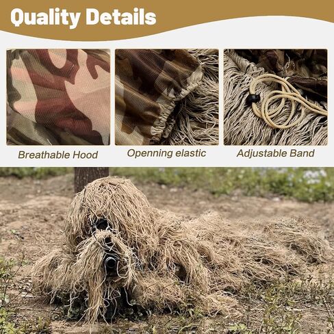 MOPHOTO 5 in 1 Ghillie Suit, 3D Camouflage Hunting Apparel Including Jacket, Pants, Hood, Carry Bag Suitable for Unisex Adults/Youth (M/L/XL/XXL) in Saudi Arabia