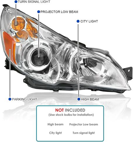 SPEC-D TUNING Left Driver Side Chrome Projector Headlight Compatible with 2010-2014 Subaru Legacy, 2010-2014 Subaru Outback in Saudi Arabia